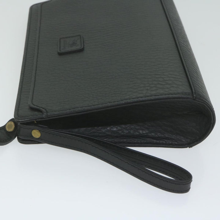 BurberrySs Clutch Bag Leather Black Auth ac2560
