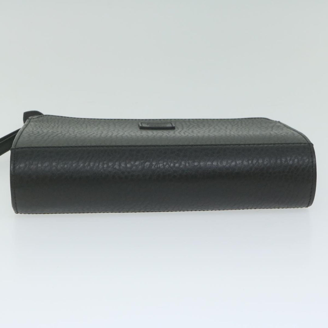 BurberrySs Clutch Bag Leather Black Auth ac2560