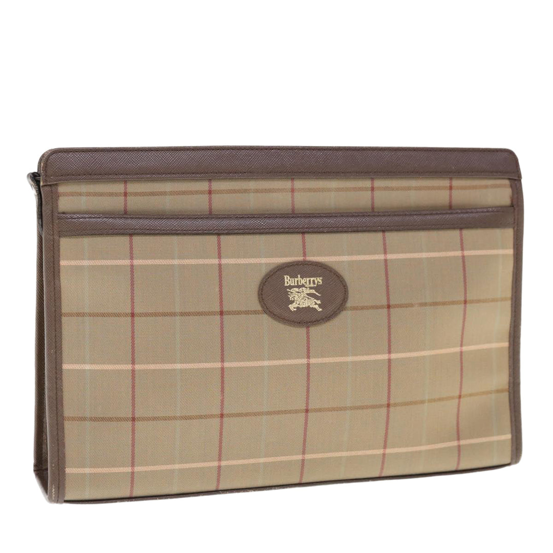 BurberrySs Nova Check Clutch Bag Nylon Canvas Beige Auth ac2672
