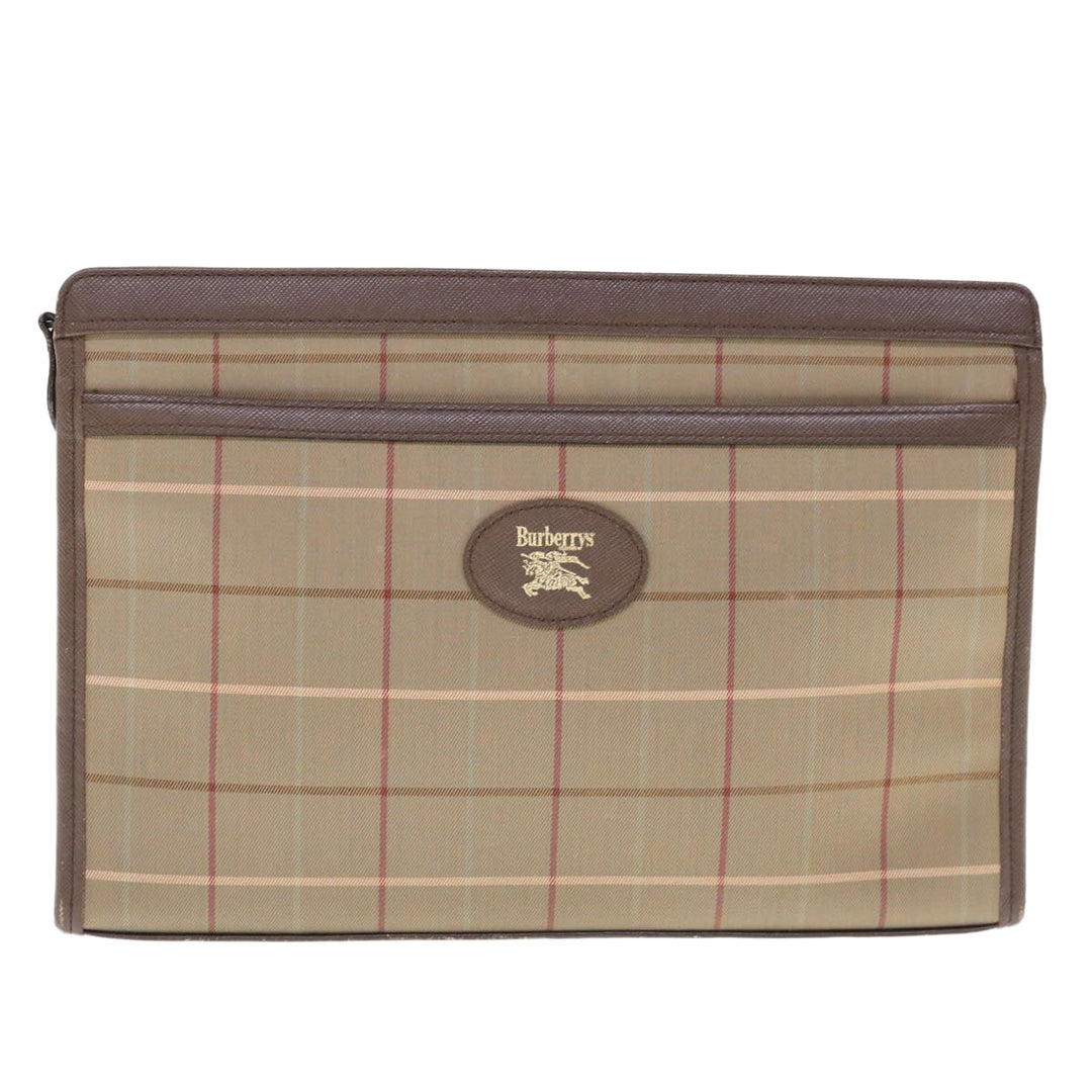 BurberrySs Nova Check Clutch Bag Nylon Canvas Beige Auth ac2672