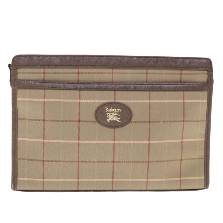 BurberrySs Nova Check Clutch Bag Nylon Canvas Beige Auth ac2672