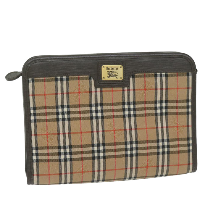 BurberrySs Nova Check Clutch Bag Nylon Canvas Beige Auth ac2673
