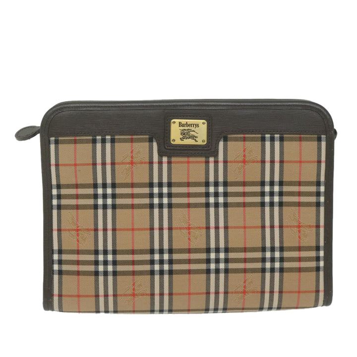 BurberrySs Nova Check Clutch Bag Nylon Canvas Beige Auth ac2673