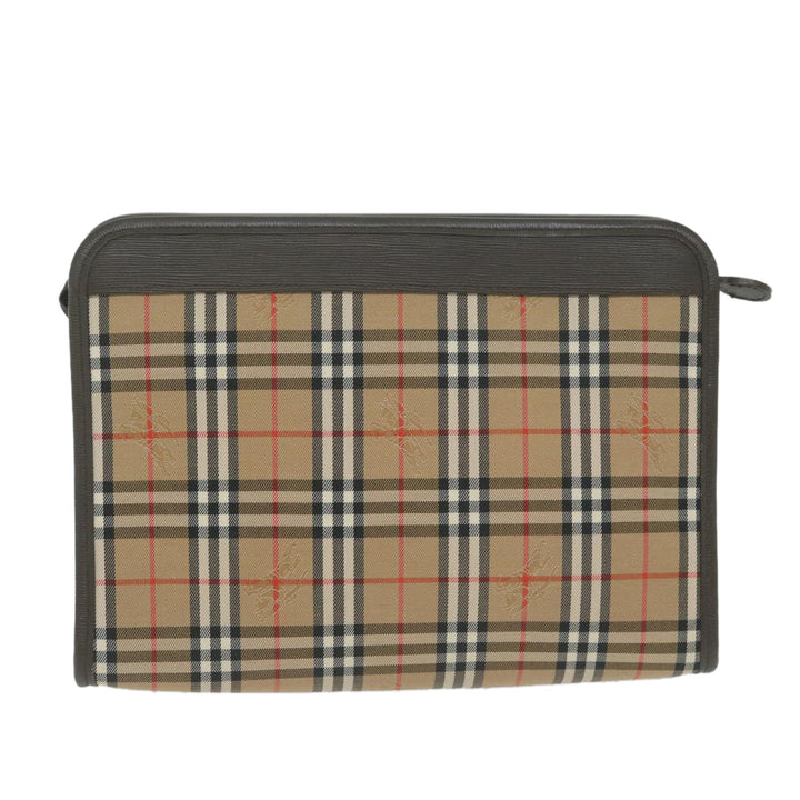 BurberrySs Nova Check Clutch Bag Nylon Canvas Beige Auth ac2673