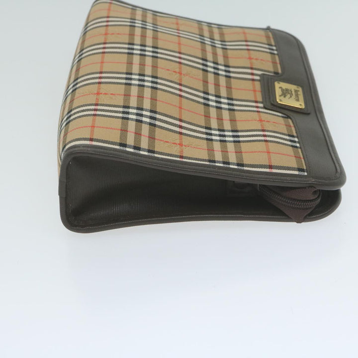 BurberrySs Nova Check Clutch Bag Nylon Canvas Beige Auth ac2673