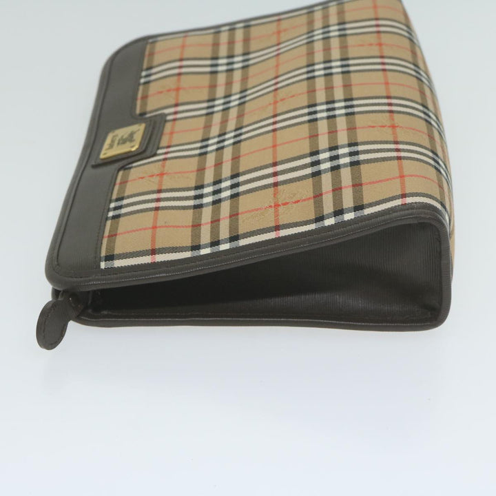 BurberrySs Nova Check Clutch Bag Nylon Canvas Beige Auth ac2673