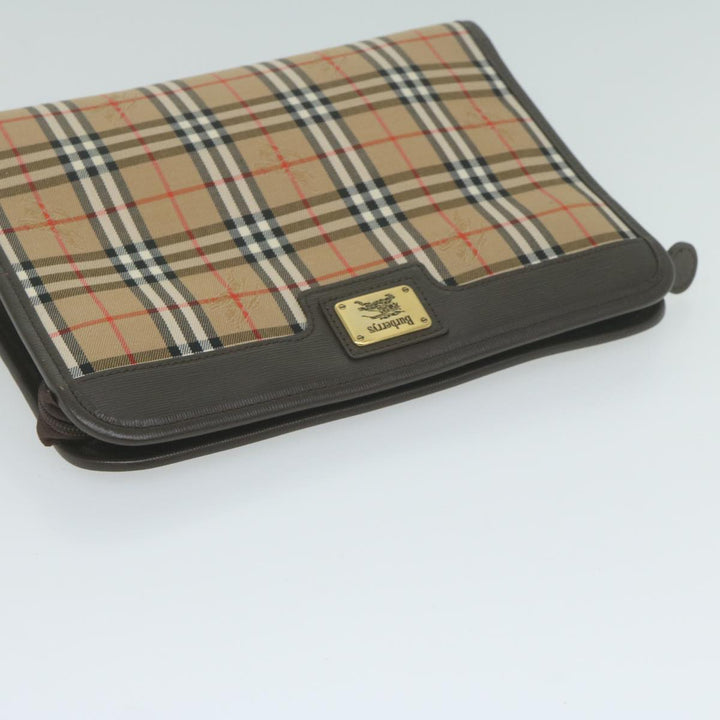 BurberrySs Nova Check Clutch Bag Nylon Canvas Beige Auth ac2673