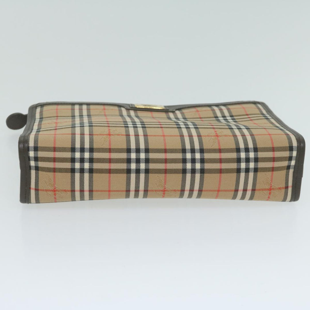 BurberrySs Nova Check Clutch Bag Nylon Canvas Beige Auth ac2673