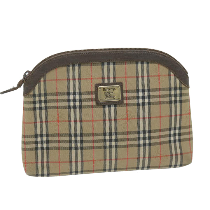 BurberrySs Nova Check Clutch Bag Nylon Canvas Beige Auth ac2674