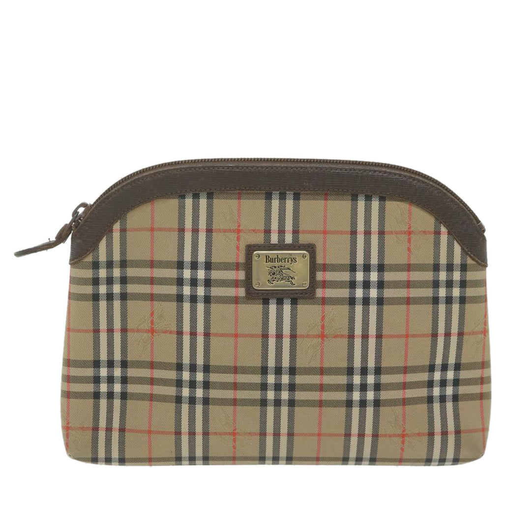 BurberrySs Nova Check Clutch Bag Nylon Canvas Beige Auth ac2674