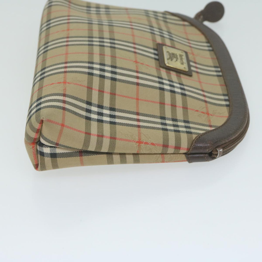 BurberrySs Nova Check Clutch Bag Nylon Canvas Beige Auth ac2674