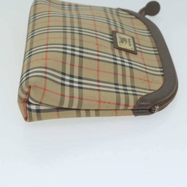 BurberrySs Nova Check Clutch Bag Nylon Canvas Beige Auth ac2674