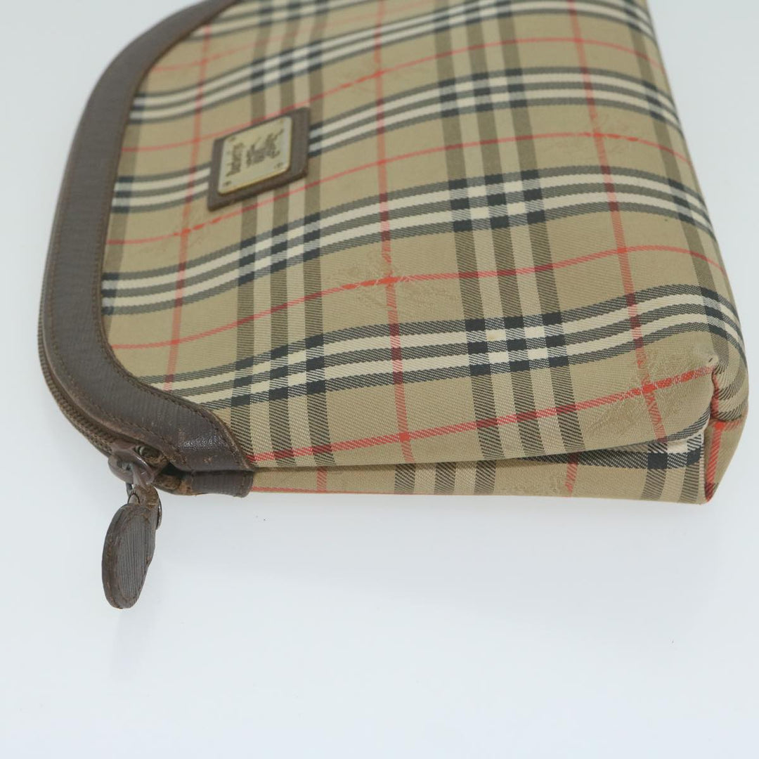 BurberrySs Nova Check Clutch Bag Nylon Canvas Beige Auth ac2674