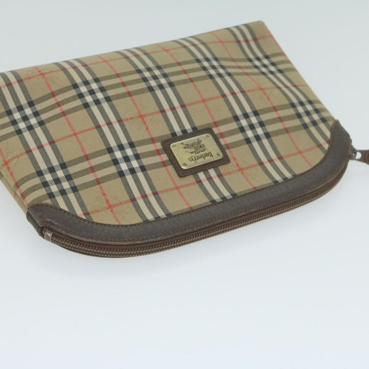 BurberrySs Nova Check Clutch Bag Nylon Canvas Beige Auth ac2674