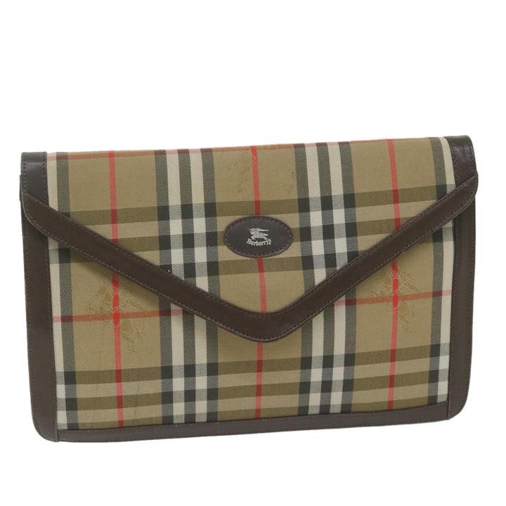 BurberrySs Nova Check Clutch Bag Nylon Canvas Beige Auth ac2675