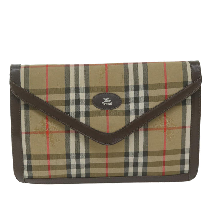 BurberrySs Nova Check Clutch Bag Nylon Canvas Beige Auth ac2675