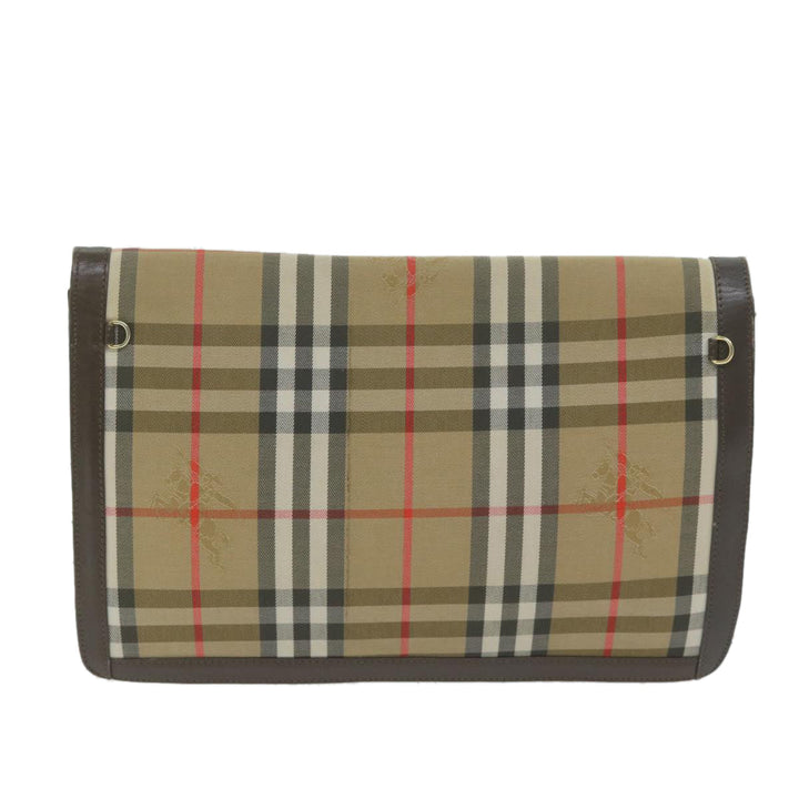 BurberrySs Nova Check Clutch Bag Nylon Canvas Beige Auth ac2675