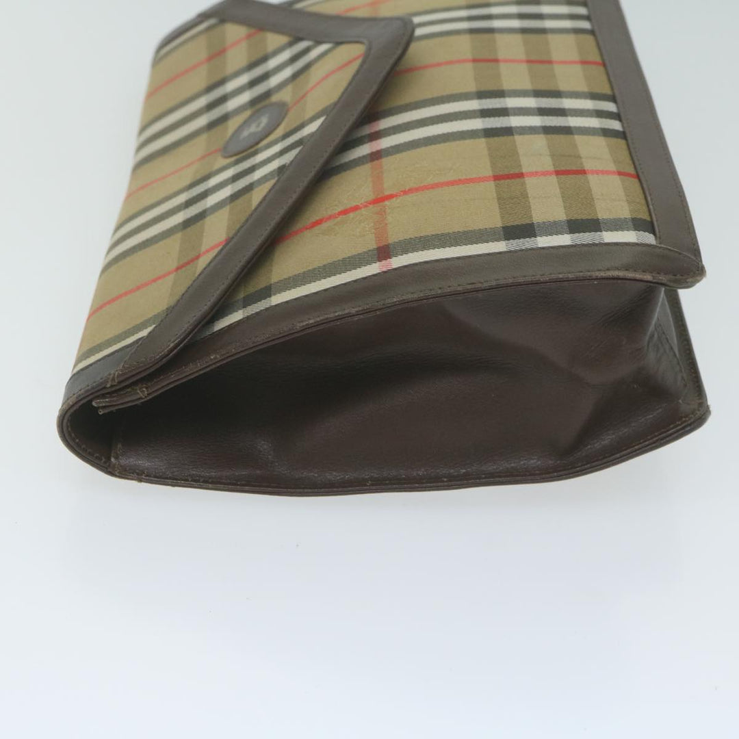 BurberrySs Nova Check Clutch Bag Nylon Canvas Beige Auth ac2675