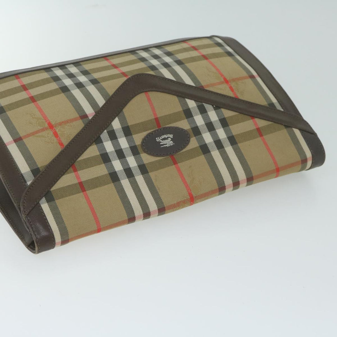 BurberrySs Nova Check Clutch Bag Nylon Canvas Beige Auth ac2675