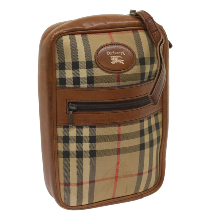 BurberrySs Nova Check Clutch Bag Canvas Beige Brown Auth ac2697