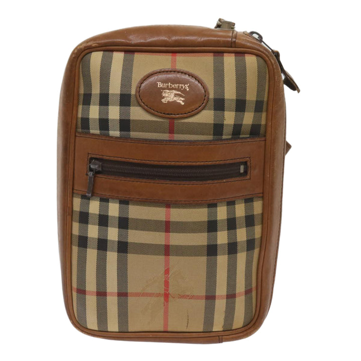 BurberrySs Nova Check Clutch Bag Canvas Beige Brown Auth ac2697