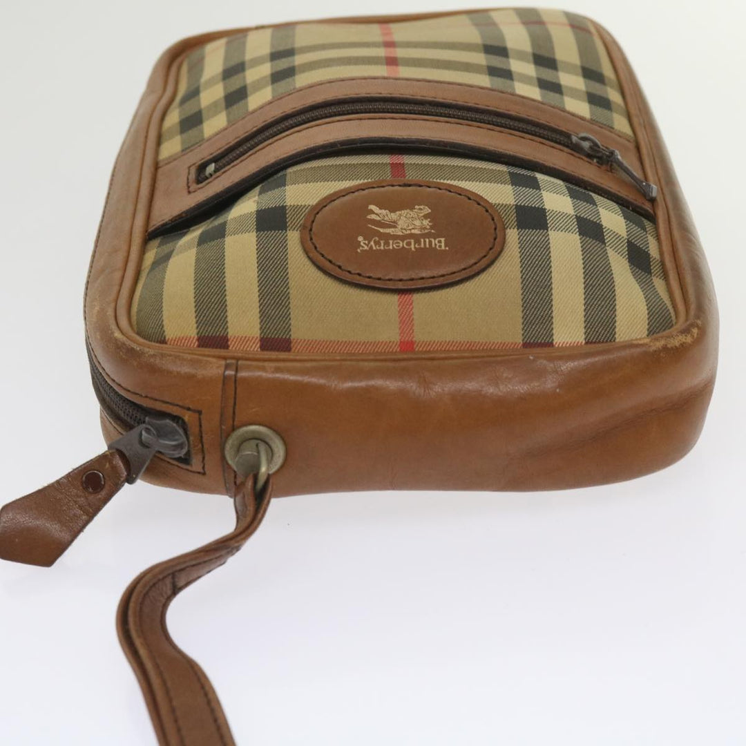 BurberrySs Nova Check Clutch Bag Canvas Beige Brown Auth ac2697