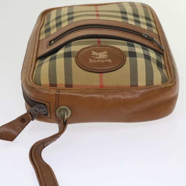 BurberrySs Nova Check Clutch Bag Canvas Beige Brown Auth ac2697