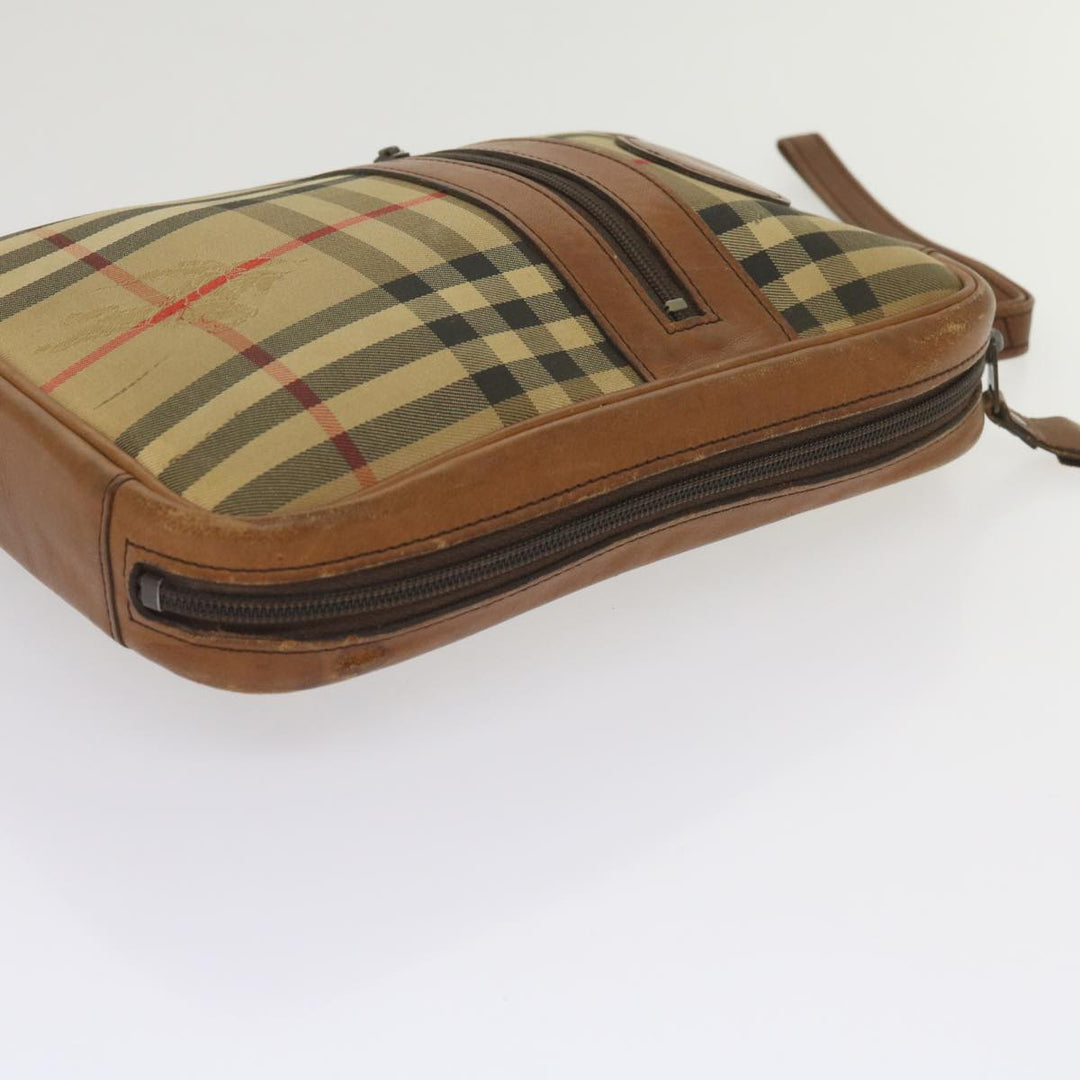 BurberrySs Nova Check Clutch Bag Canvas Beige Brown Auth ac2697