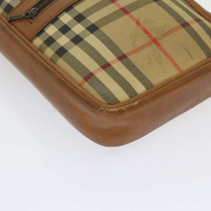 BurberrySs Nova Check Clutch Bag Canvas Beige Brown Auth ac2697