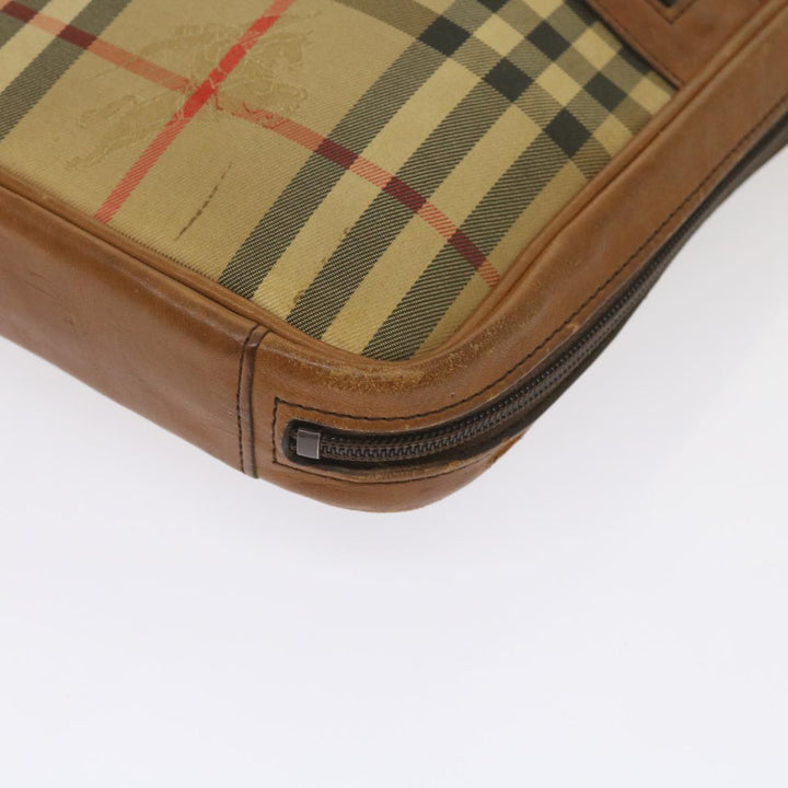 BurberrySs Nova Check Clutch Bag Canvas Beige Brown Auth ac2697