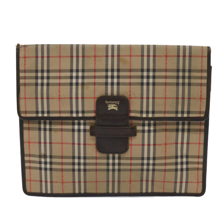 BurberrySs Nova Check Clutch Bag Canvas 2Set Beige Brown Auth ac2698