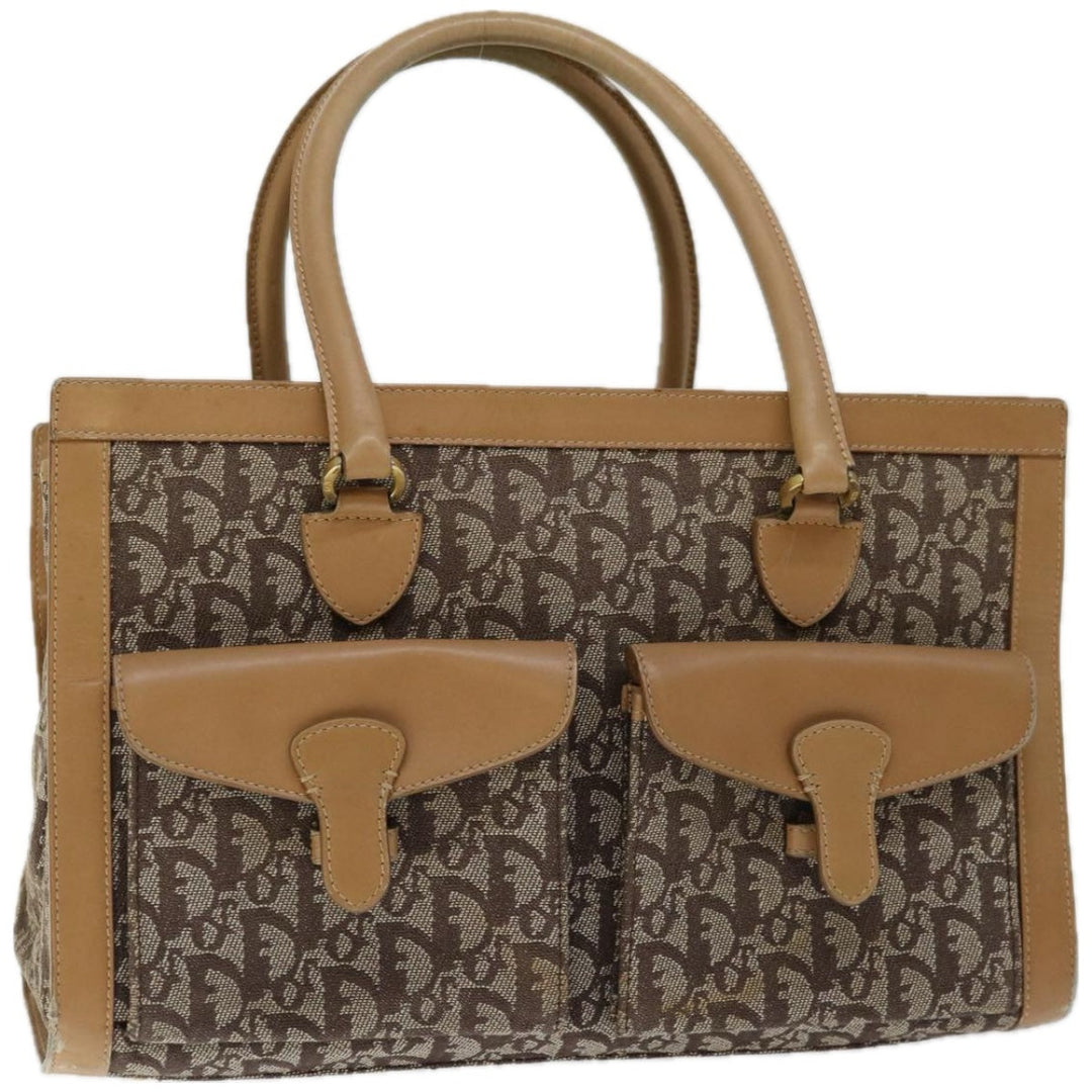 CHRISTIAN Top quality Dior Trotter Canvas Hand Bag Beige Auth ac2771