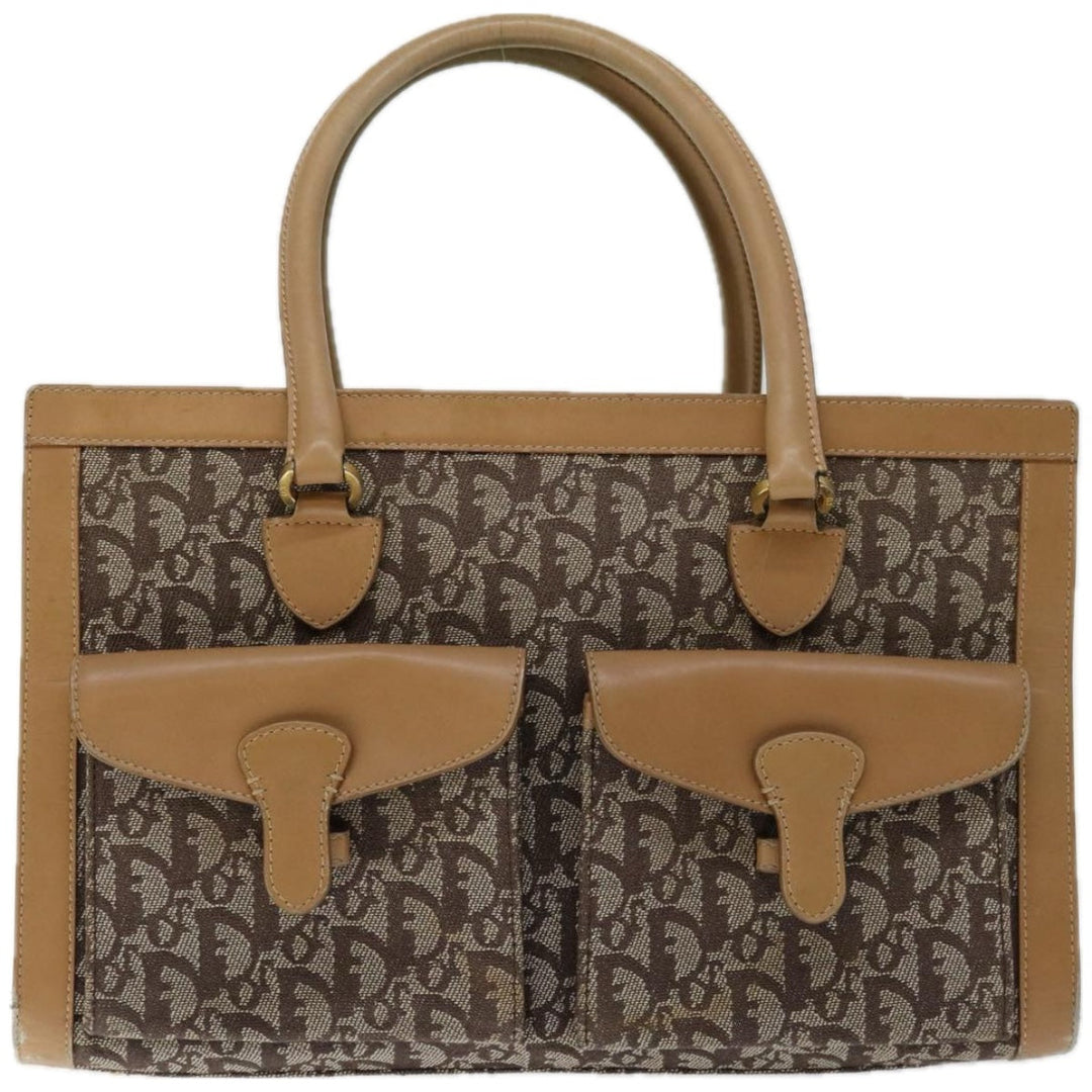 CHRISTIAN Top quality Dior Trotter Canvas Hand Bag Beige Auth ac2771