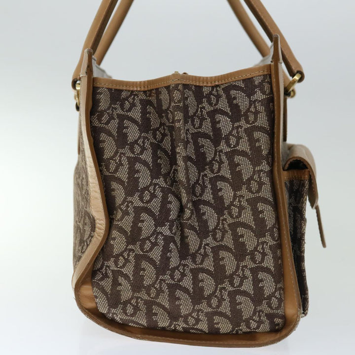 CHRISTIAN Top quality Dior Trotter Canvas Hand Bag Beige Auth ac2771