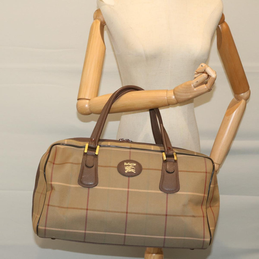 BurberrySs Nova Check Boston Bag Canvas Beige Auth ac2836