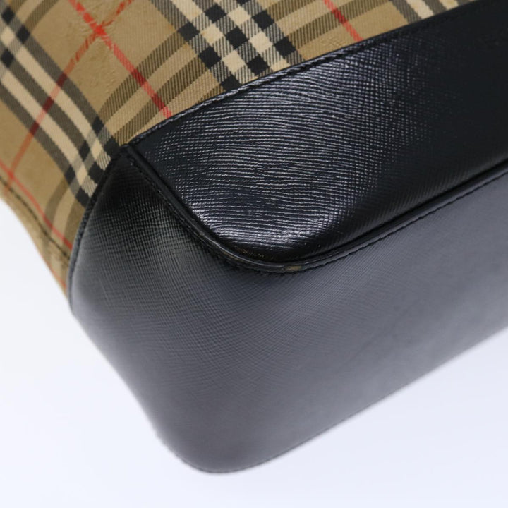 Burberry Nova Check Shoulder Bag Canvas Beige Black Auth ac2917