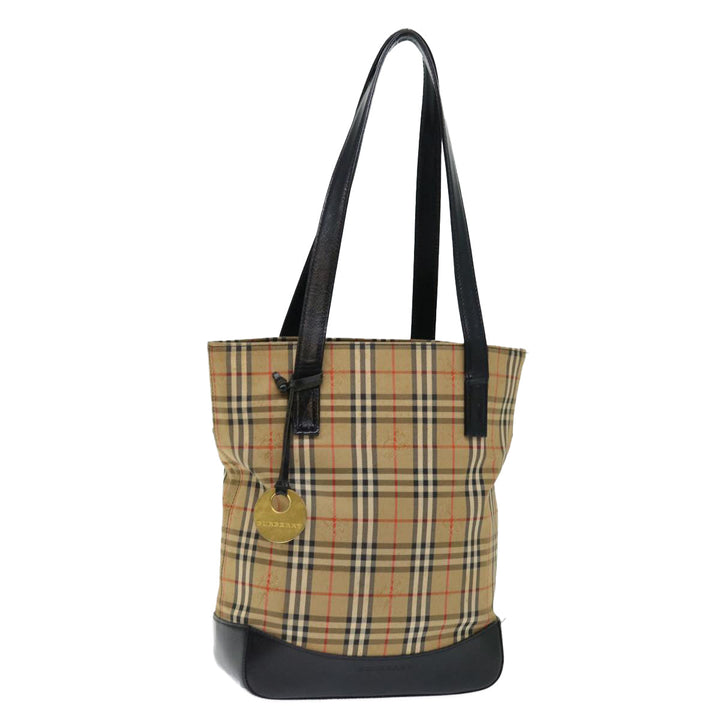 Burberry Nova Check Shoulder Bag Canvas Beige Black Auth ac2917