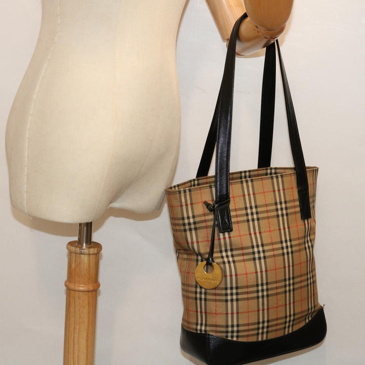 Burberry Nova Check Shoulder Bag Canvas Beige Black Auth ac2917