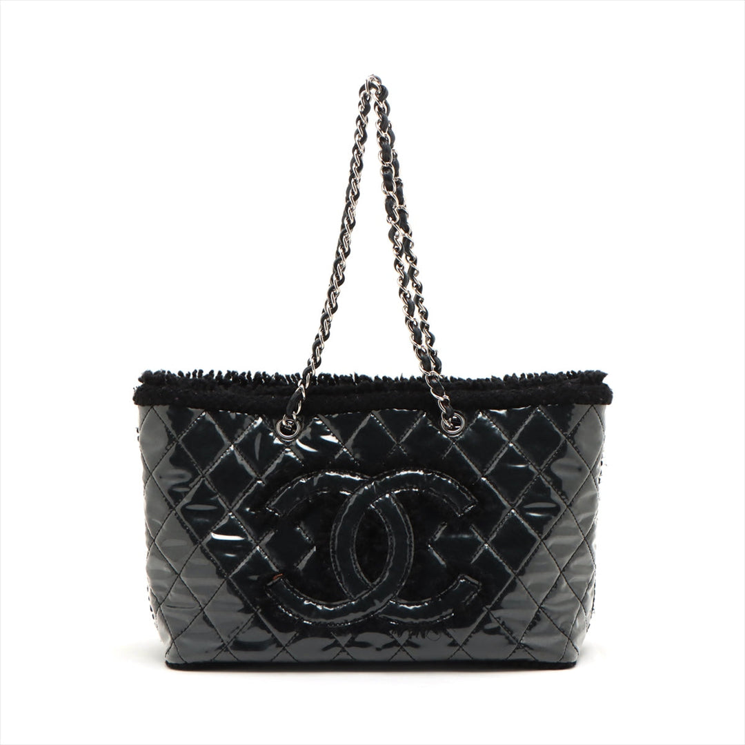 Top Quality Chanel Coco Vinyl Leather Tote Bag Black Silver Gold  13th