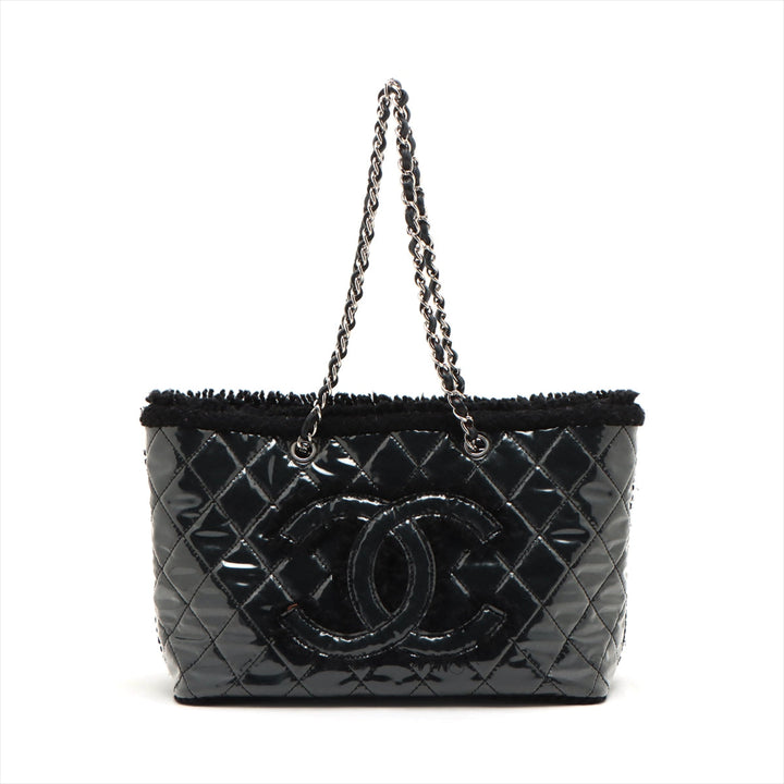 Top Quality Chanel Coco Vinyl Leather Tote Bag Black Silver Gold  13th