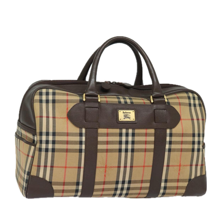 BurberrySs Nova Check Boston Bag Canvas Beige Auth ac3128
