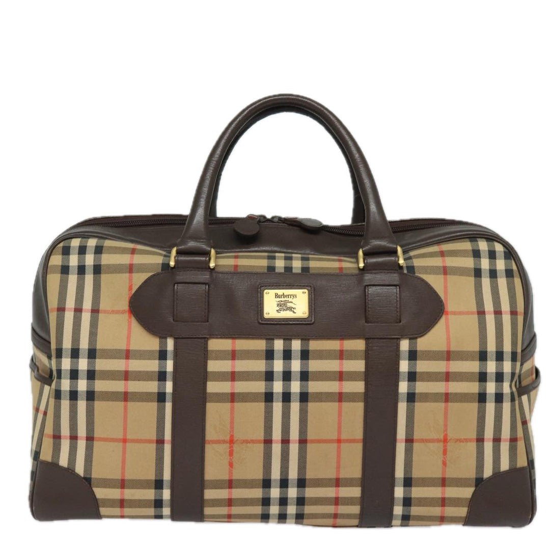BurberrySs Nova Check Boston Bag Canvas Beige Auth ac3128