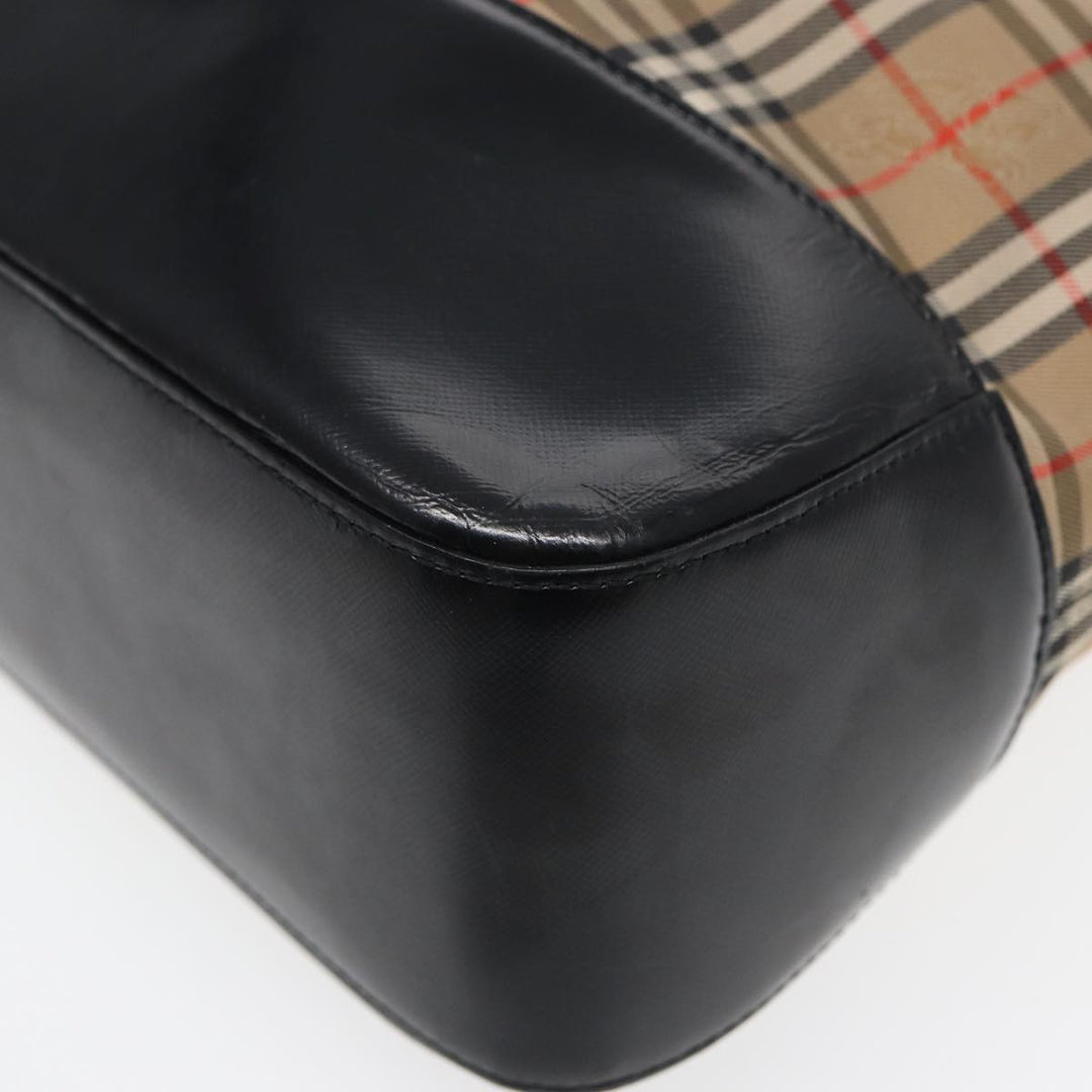 Burberry Nova Check Tote Bag Canvas Beige Black Auth ac3130
