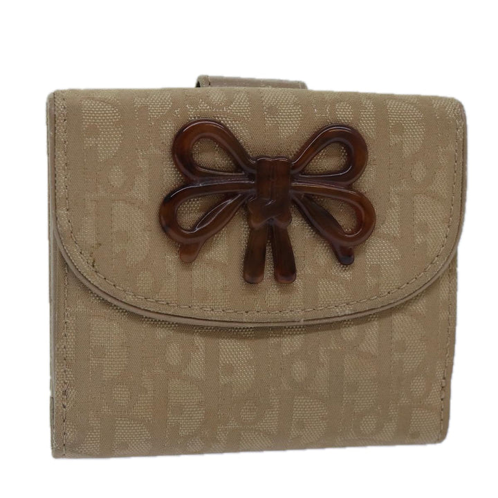 CHRISTIAN Top quality Dior Trotter Canvas Wallet Beige Silver Auth ac3225