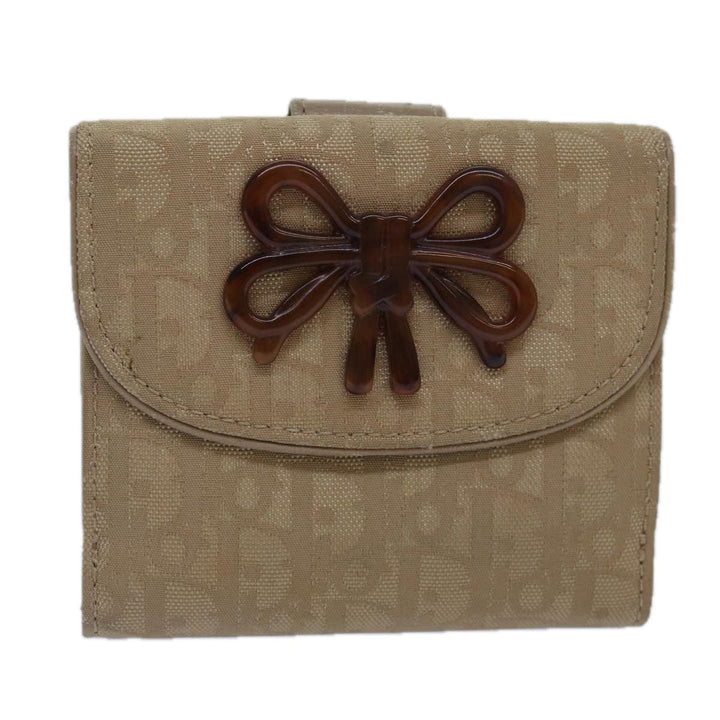 CHRISTIAN Top quality Dior Trotter Canvas Wallet Beige Silver Auth ac3225