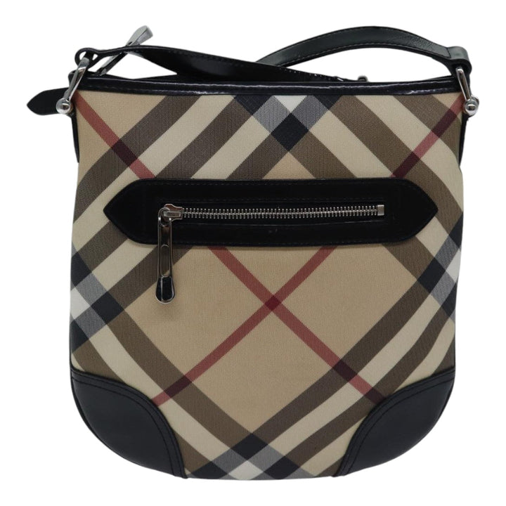 Burberry Nova Check Shoulder Bag Coated Canvas Beige Auth ac3255