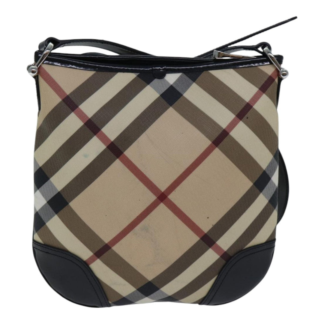 Burberry Nova Check Shoulder Bag Coated Canvas Beige Auth ac3255