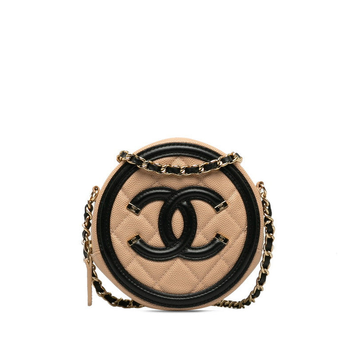 Top Quality Chanel Cocomark CC Figure rounded sliding chain shoulder bag beige black caviar s ladies CHANEL