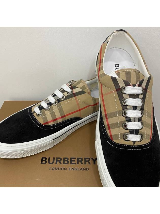 Burberry Men's Wilson Vintage Check Mix Low Top Sneakers Black Brown