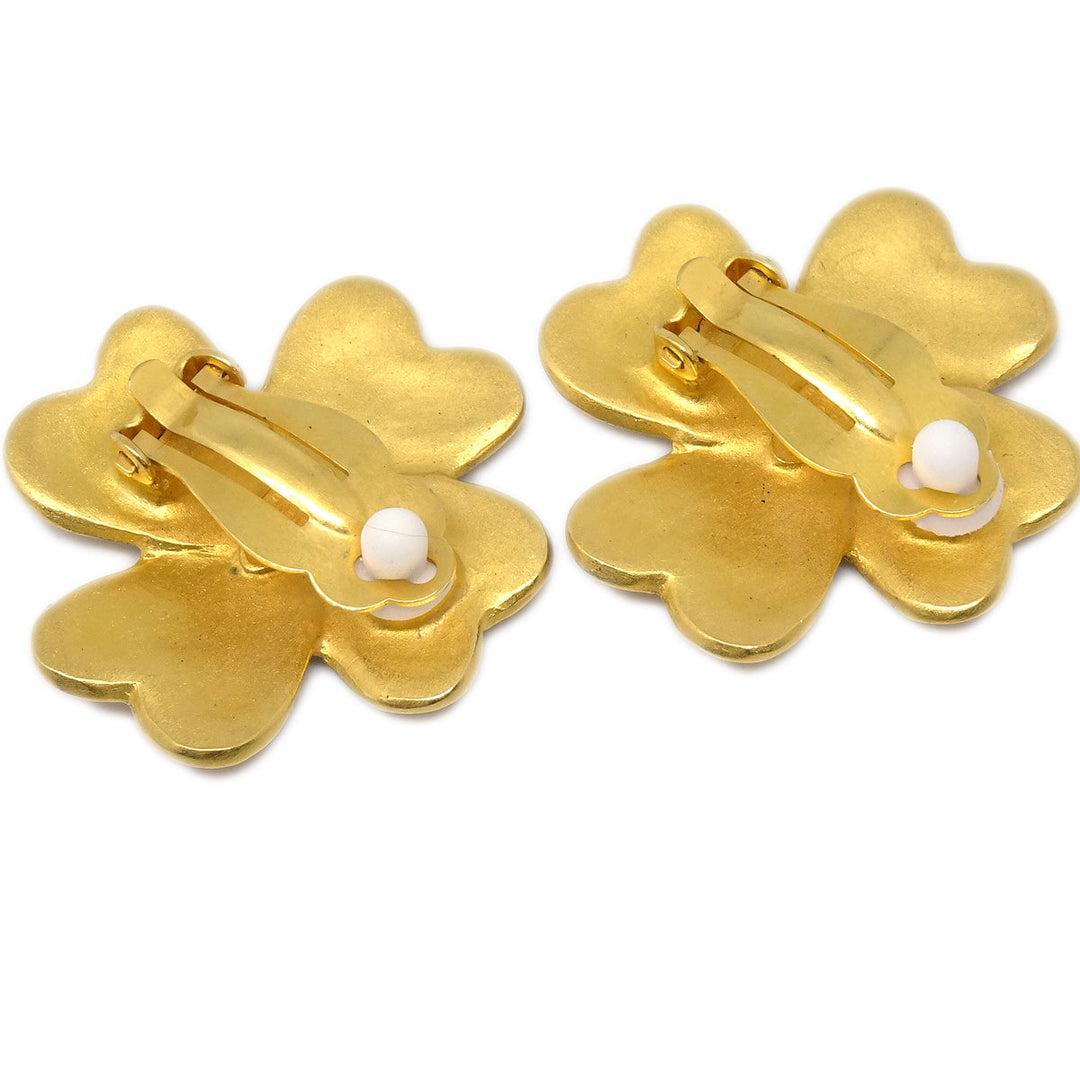 Top Quality Chanel Clover Earrings Clip-On Gold 95P